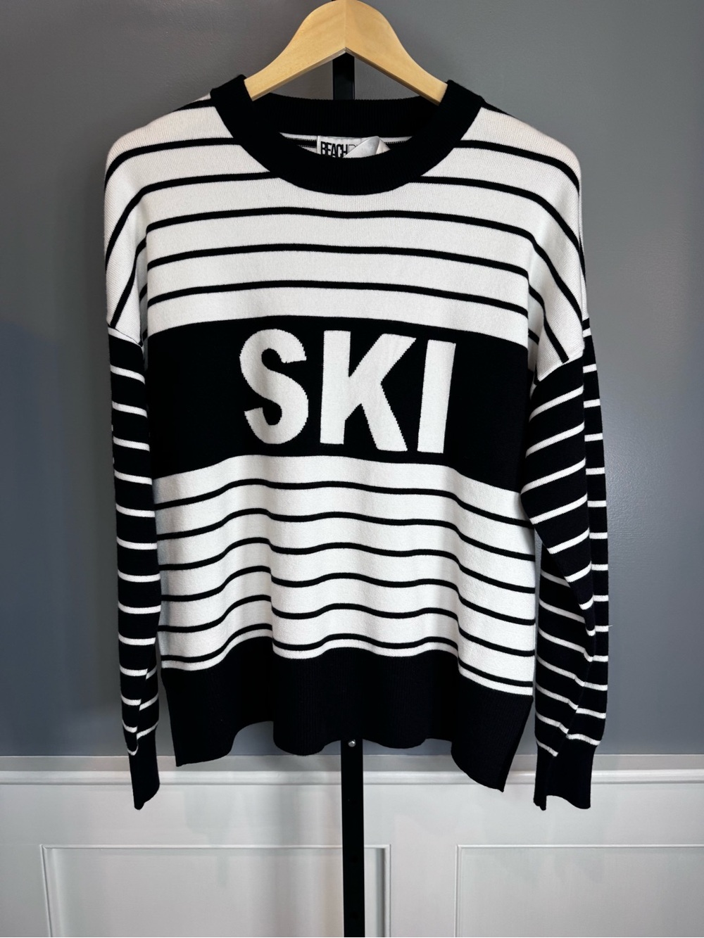 Beach Riot Callie Sweater Summit Stripe SKI Après Ski Black Ivory M NWT